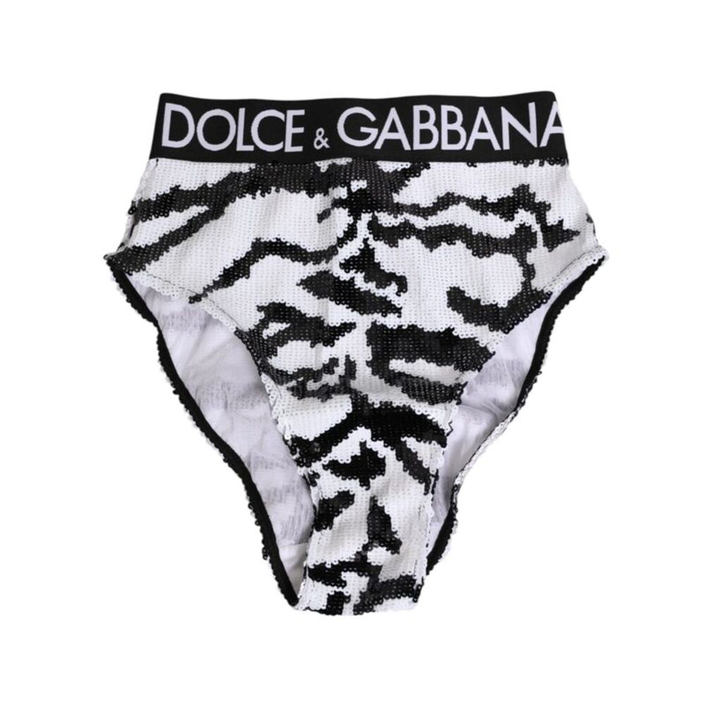 Dolce & Gabbana Black White Sequin High Waist Panty Women's Underwear
